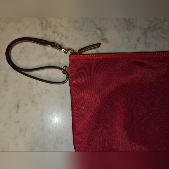 Dooney & Bourke Red Nylon Pouchette Small Handbag Shoulder Leather Trim EUC - Picture 4 of 7